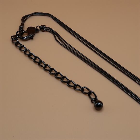 Chico's Red Glass Pendant Necklace, Snake Chains, Gunmetal Gray, 20" - Picture 8 of 11